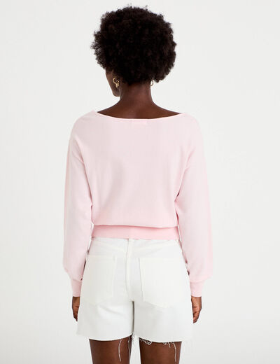 Pull ample manches longues fin rose clair femme