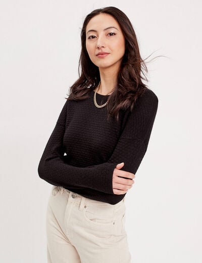 Pull col rond noir femme