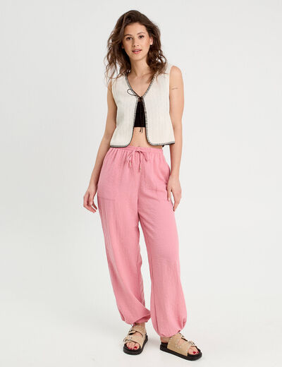 Pantalon large fluide vieux rose femme