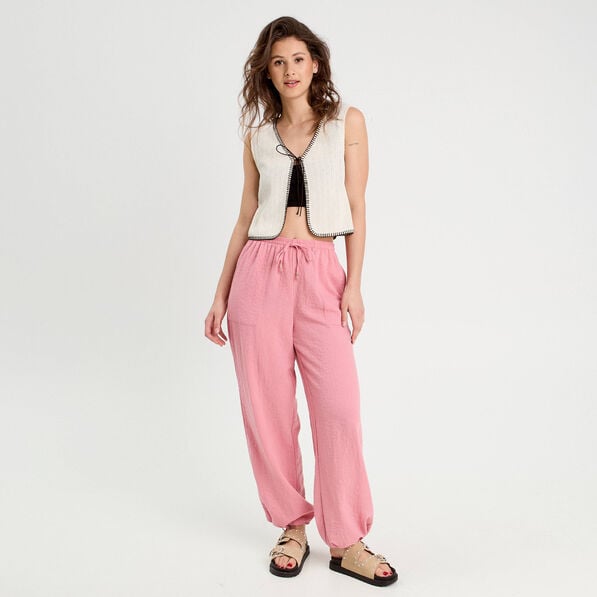 pantalon large fluide vieux rose femme Pantalon large fluide vieux rose femme