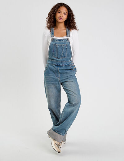 Salopette large en jean denim double stone femme