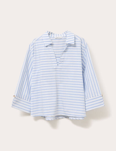 Blouse manches 3/4 bleu femme