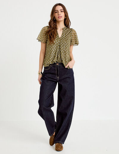 Blouse droite longue manches courtes vert femme