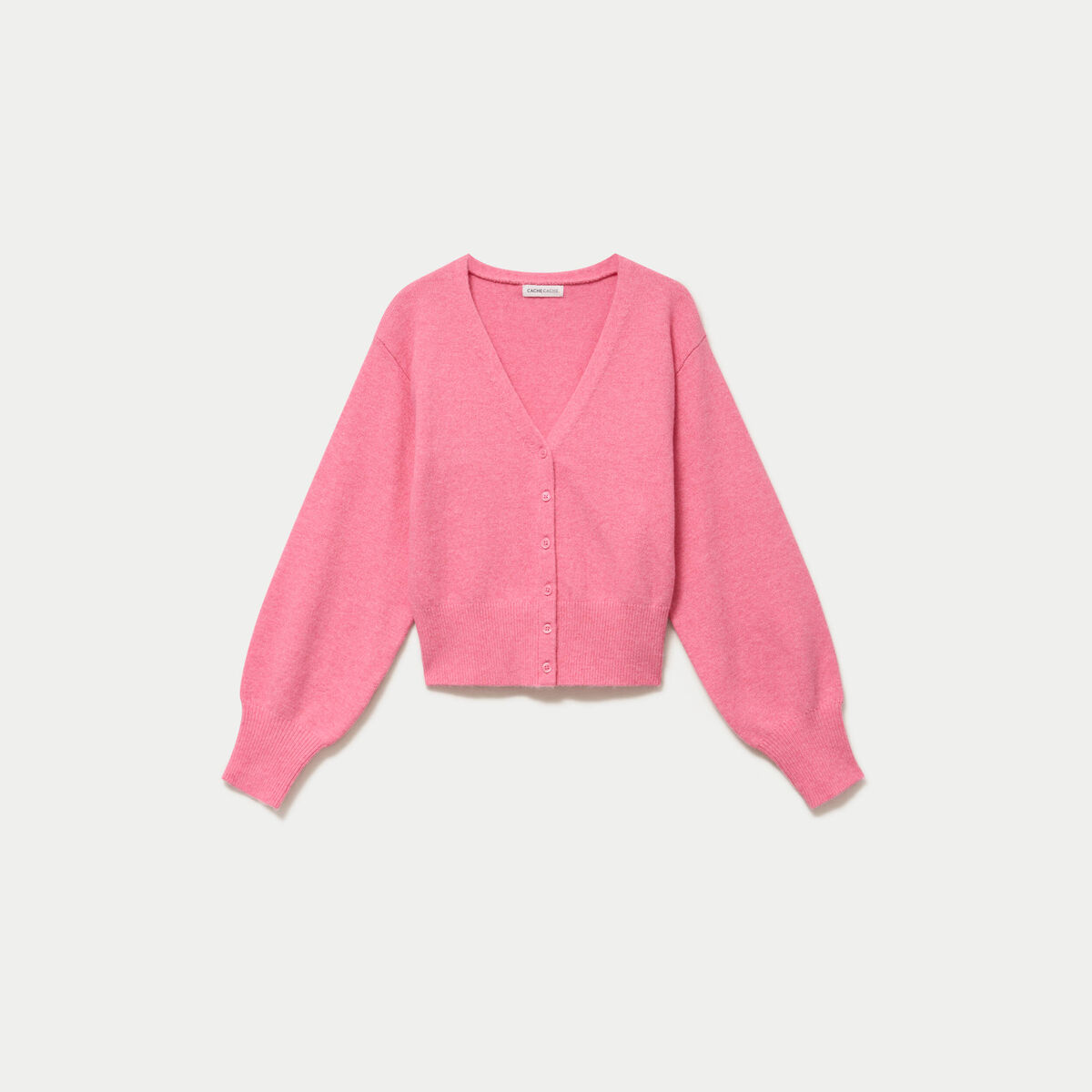 Gilet col v manches longues rose vif femme