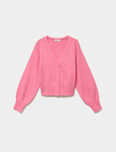 Gilet col v manches longues rose vif femme
