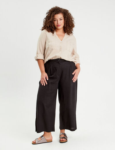 Pantalon large contenant du lin noir femme