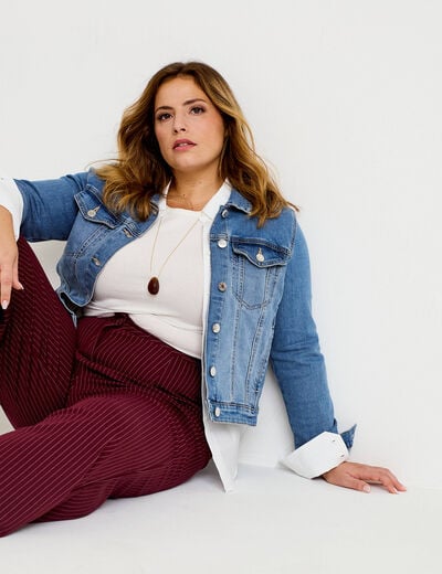 Veste cintr&eacute;e en jean col classique denim double stone femme