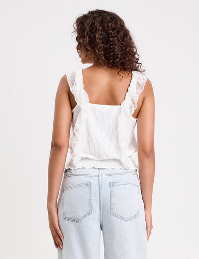Top sans manches dentelle bas resserré ecru femme