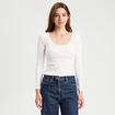 T-shirt manches longues côtelé ecru femme