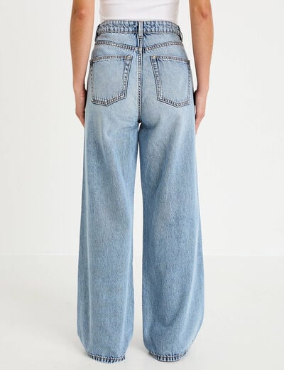 Jean wide leg taille haute Petite denim double stone femme