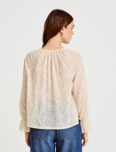 Blouse droite manches longues col rond ecru femme