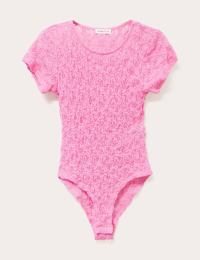 Body ajusté manches courtes dentelle rose femme