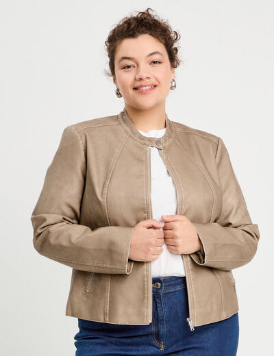 Veste ajustée simili cuir sable femme