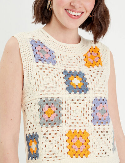 Débardeur macramé ecru femme