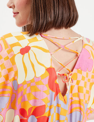 Robe évasée dos laçage orange femme