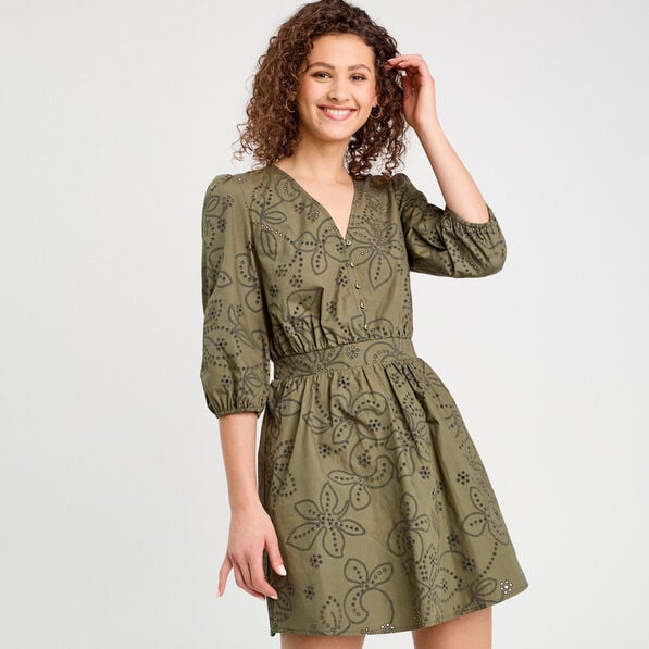 robe evasee brodee vert kaki femme Robe évasée brodée vert kaki femme