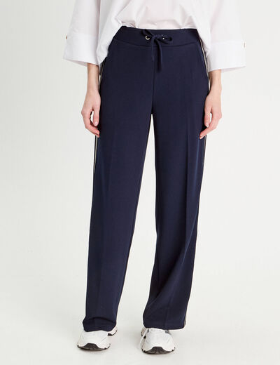 Pantalon large avec bandes bleu marine femme