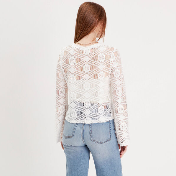 T-shirt ajouré manches pagodes ecru femme