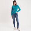 T-shirt côtelé avec fronces bleu femme