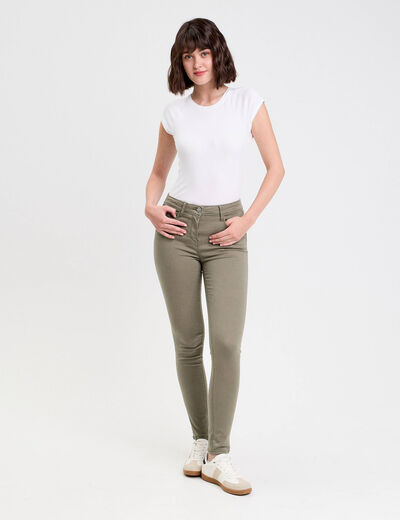 Jeans slim 5 poches vert kaki femme