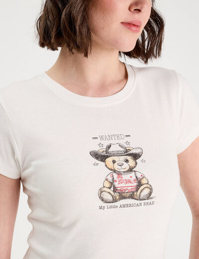T-shirt manches courtes ecru femme