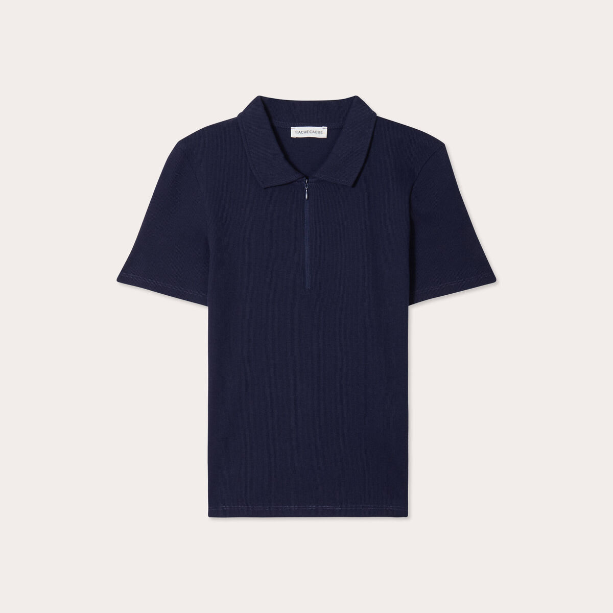 Polo manches courtes zippé bleu marine femme