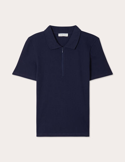 Polo manches courtes zippé bleu marine femme