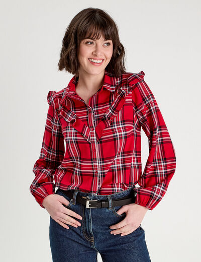Blouse avec volants rouge femme