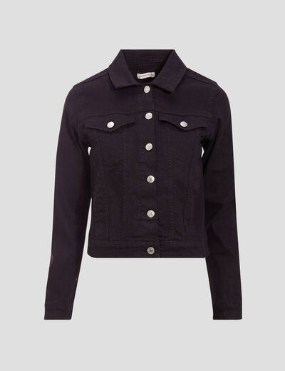 Veste droite boutonnée en jean noir femme