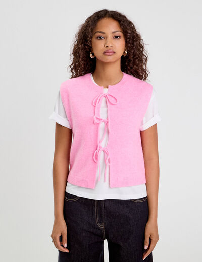Gilet sans manches noué rose femme