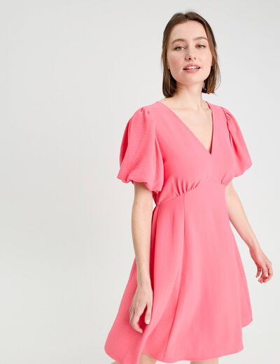 Robe trapèze manches courtes rose vif femme
