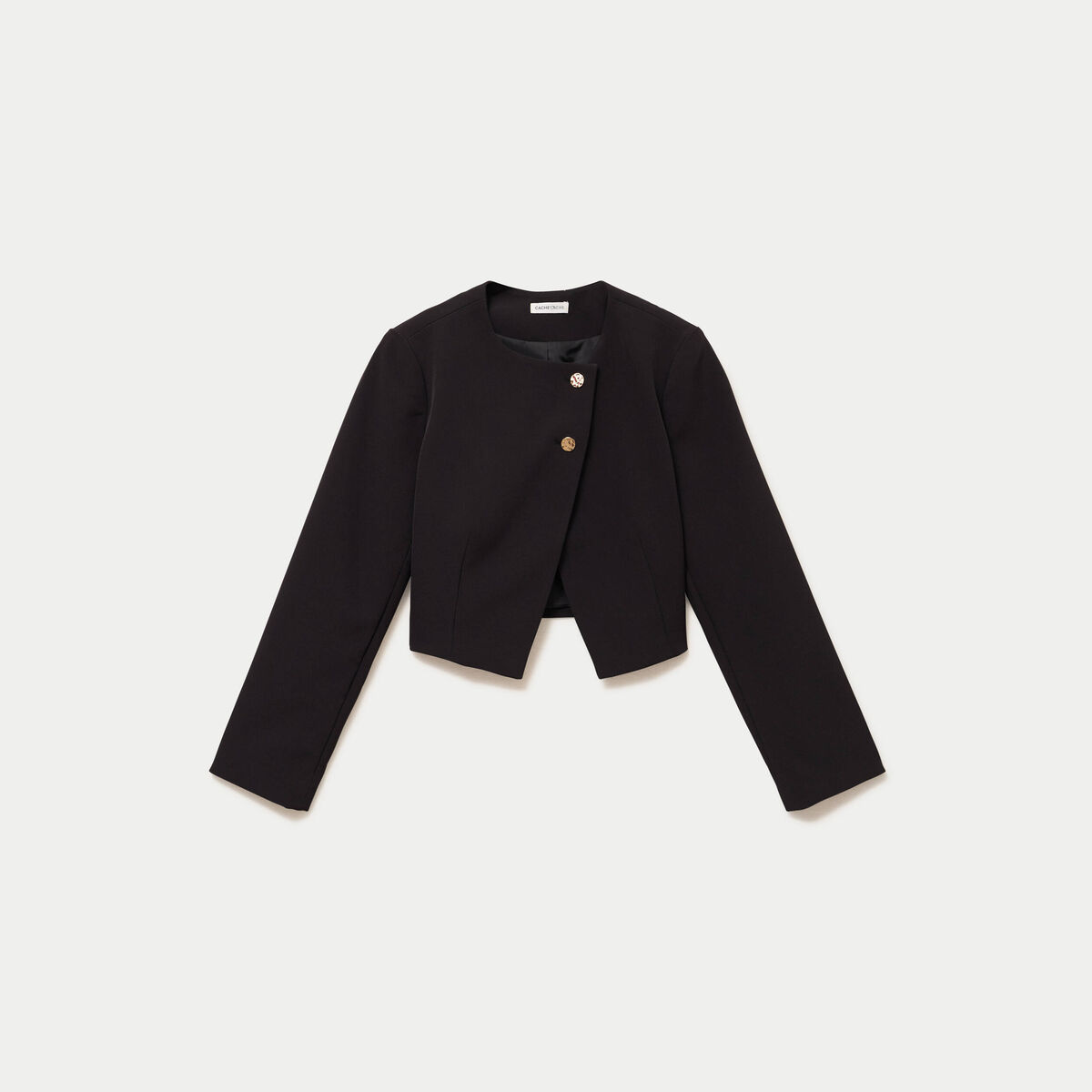 Blazer droit cropped col rond noir femme