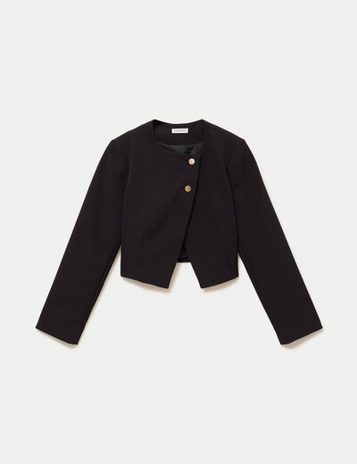Blazer droit cropped col rond noir femme