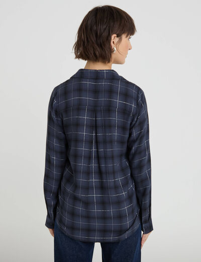 Chemise &agrave; carreaux fils m&eacute;tallis&eacute;s bleu fonc&eacute; femme