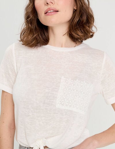 T-shirt détail noeud ecru femme
