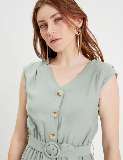 Robe évasée ceinturée vert pastel femme