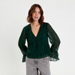 Blouse brod&eacute;e volant&eacute;e vert fonc&eacute; femme