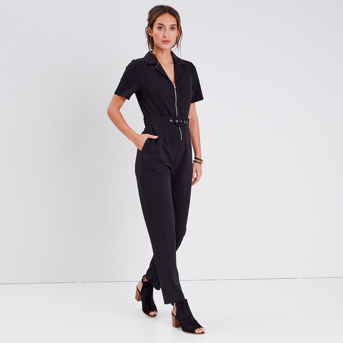 Combinaison pantalon zippée noir femme