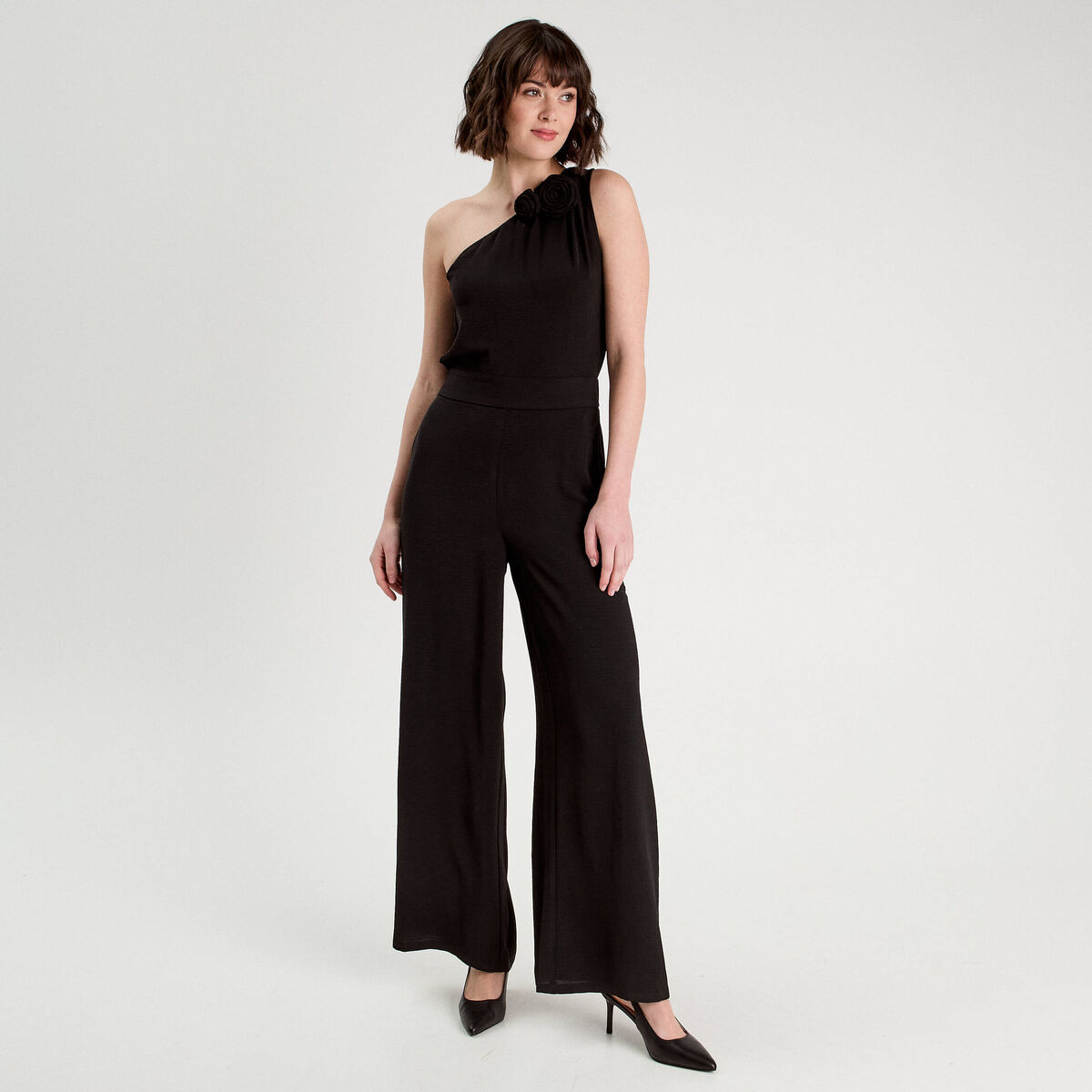 Combinaison pantalon large noir femme