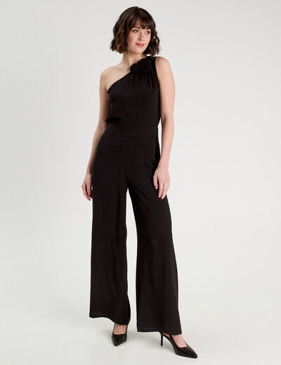 Combinaison pantalon large noir femme