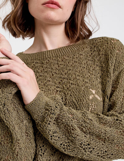Pull manches longues vert foncé femme
