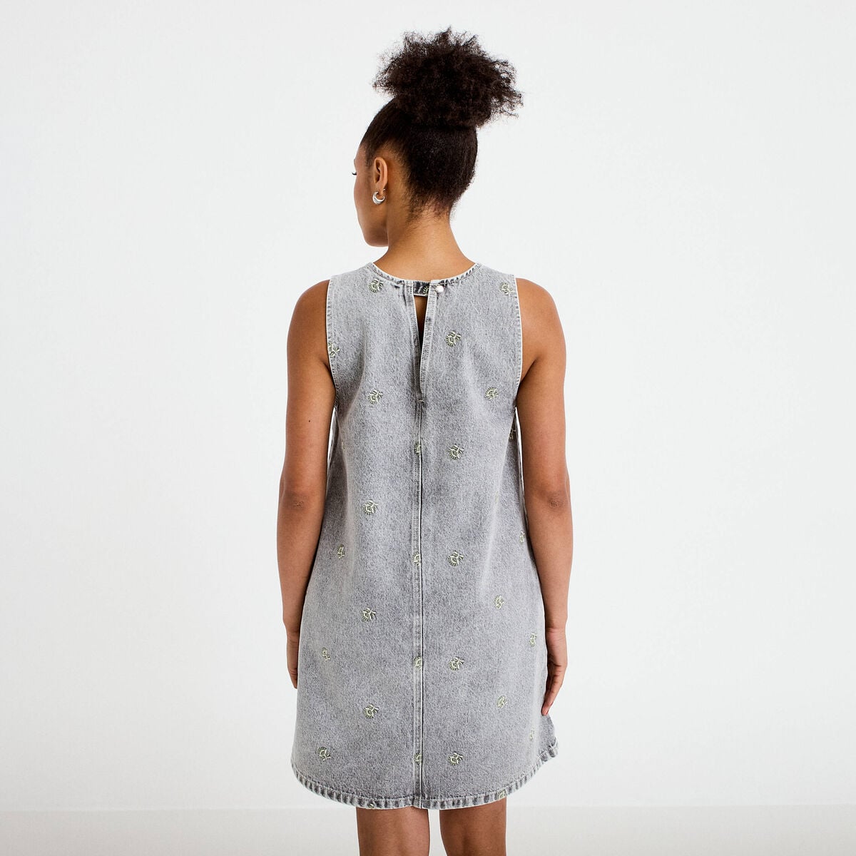 Robe courte droite en jean sans manches denim gris femme