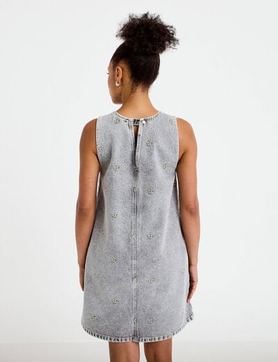 Robe courte droite en jean sans manches denim gris femme