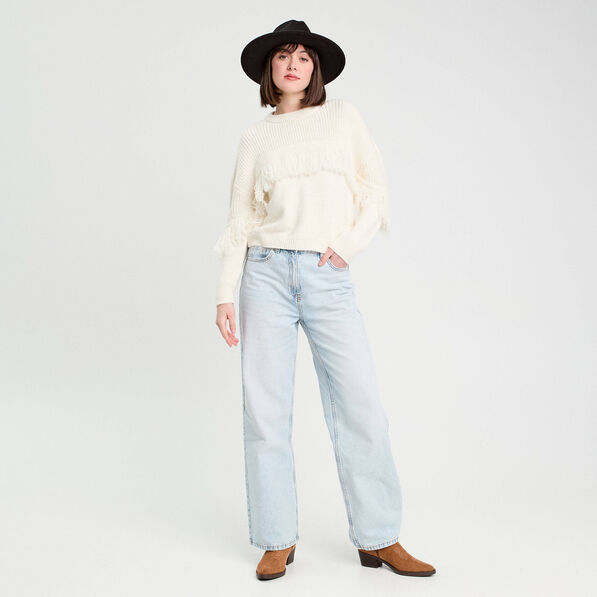 pull avec franges ecru femme Pull avec franges ecru femme