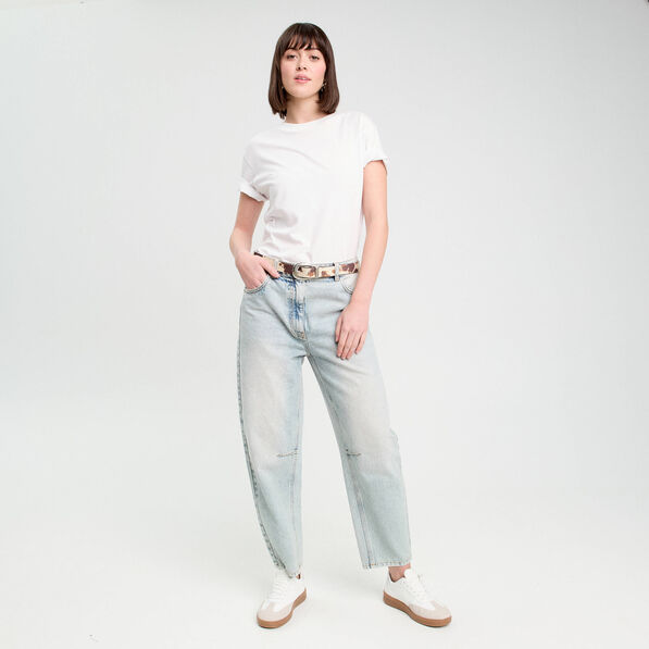 Jeans balloon denim bleach femme