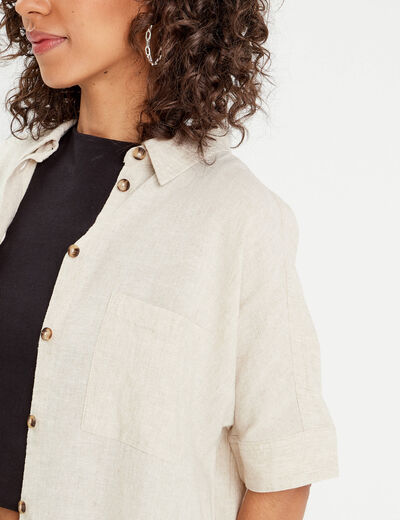 Chemise droite contenant du lin beige femme