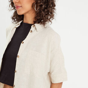 chemise droite contenant du lin beige femme Chemise droite contenant du lin beige femme