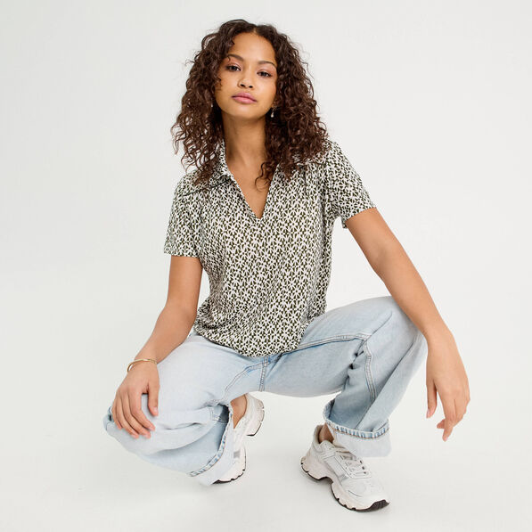 Blouse col polo vert olive femme