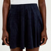Jupe courte &eacute;vas&eacute;e aspect daim bleu marine femme
