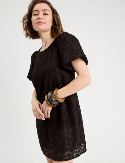 Robe droite manches courtes noir femme